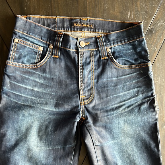 Distressed navy blue jeans, Nudie. - Picture 2 of 7